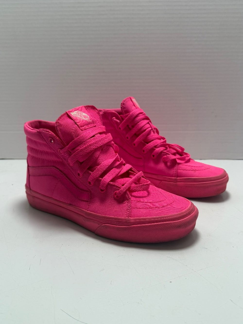 Vans Bright Pink High Top Sneakers Skater Shoes Neon Size 3.5